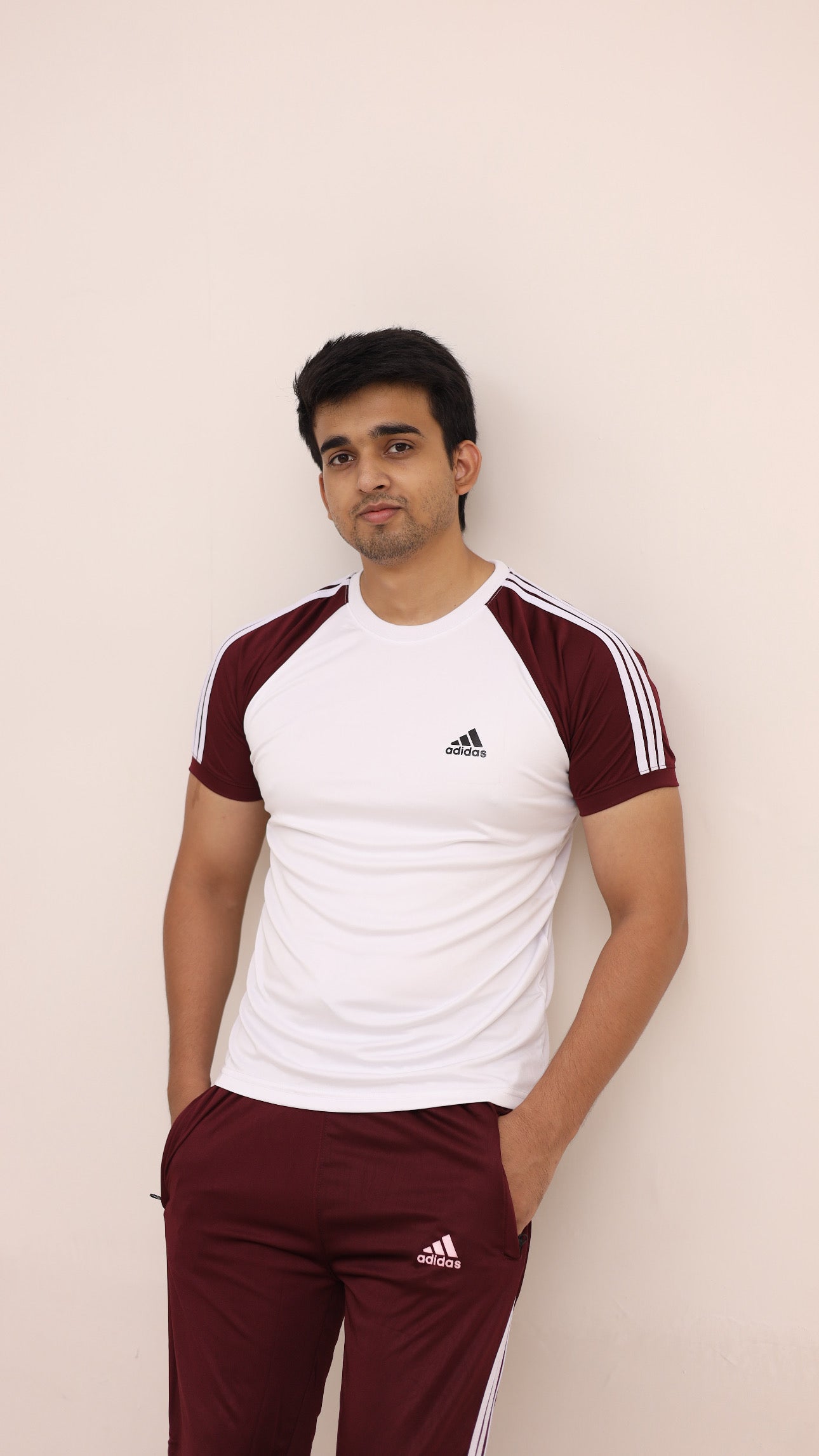 Adi White Mehroon Summer Tracksuit