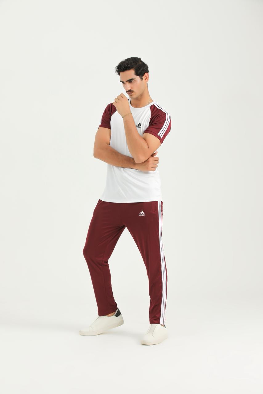 Adi White Mehroon Summer Tracksuit
