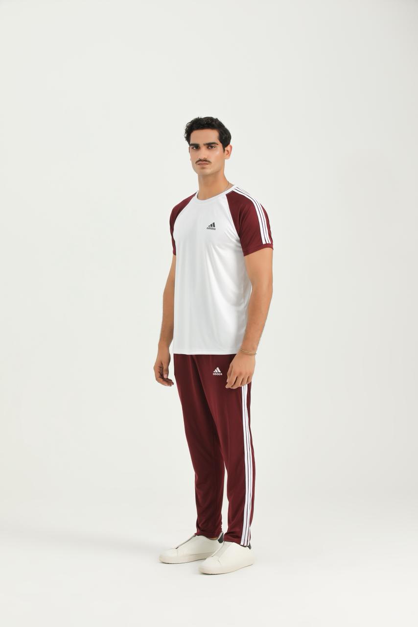 Adi White Mehroon Summer Tracksuit