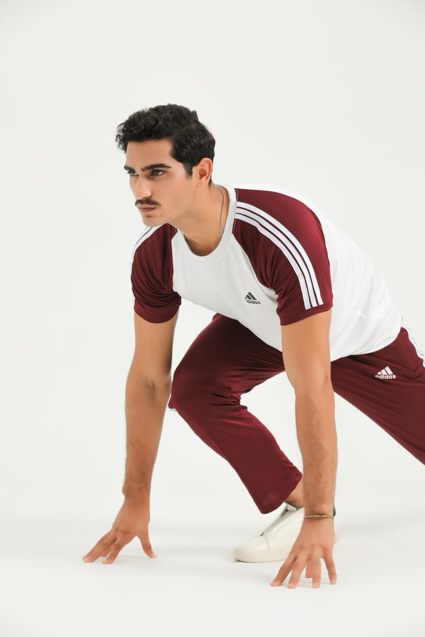 Adi White Mehroon Summer Tracksuit