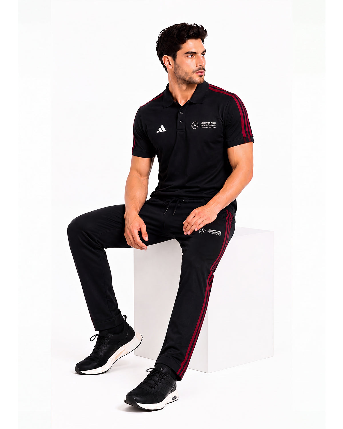 Adi Cotton Polo Black Mehroon Tracksuit-Summer
