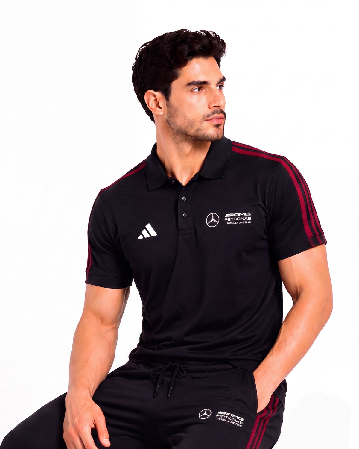 Adi Cotton Polo Black Mehroon Tracksuit-Summer