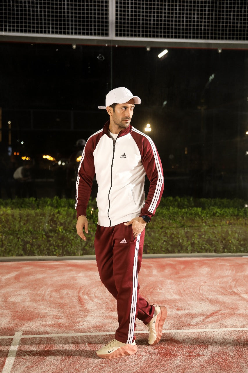 Adi Premium Tracksuit-Mehroon White