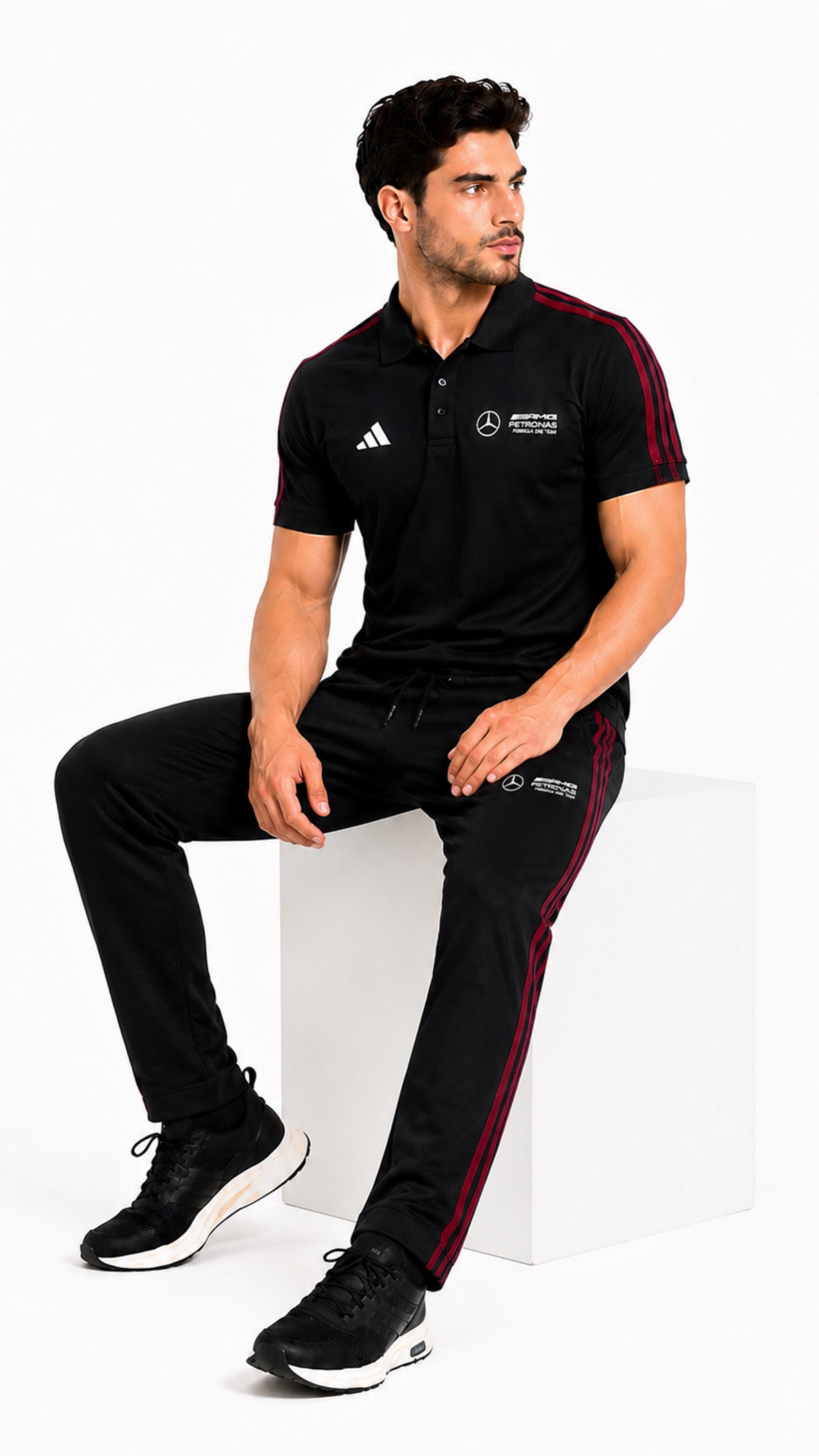 Adi Cotton Polo Black Mehroon Tracksuit-Summer