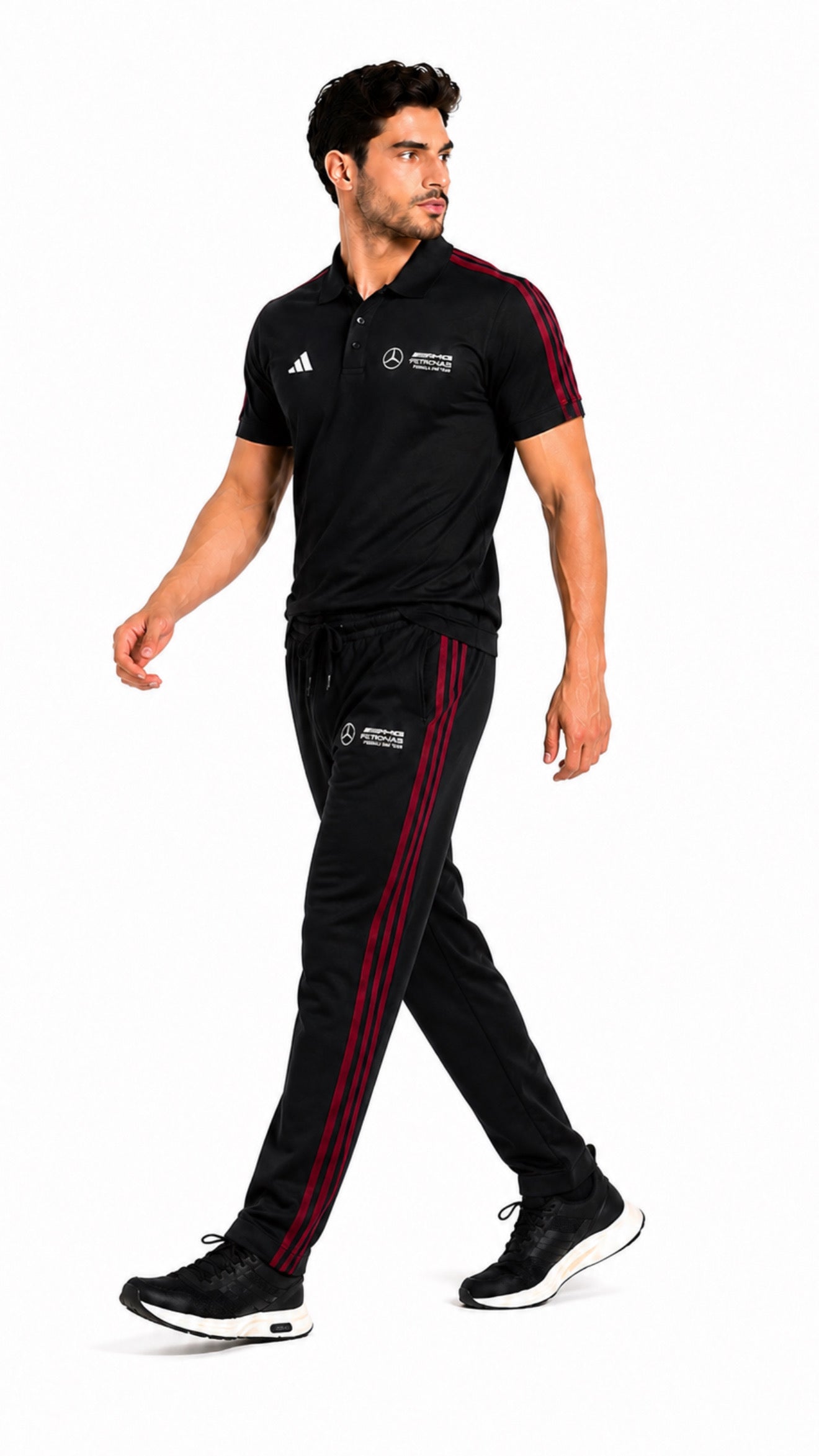 Adi Cotton Polo Black Mehroon Tracksuit-Summer