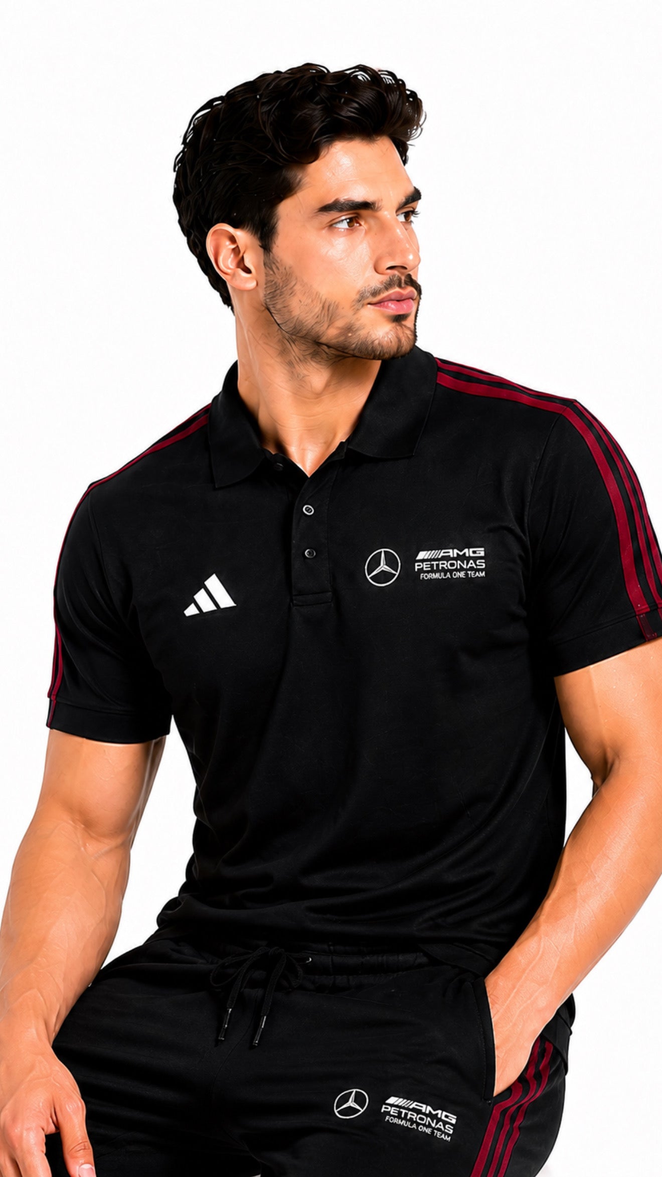 Adi Cotton Polo Black Mehroon Tracksuit-Summer