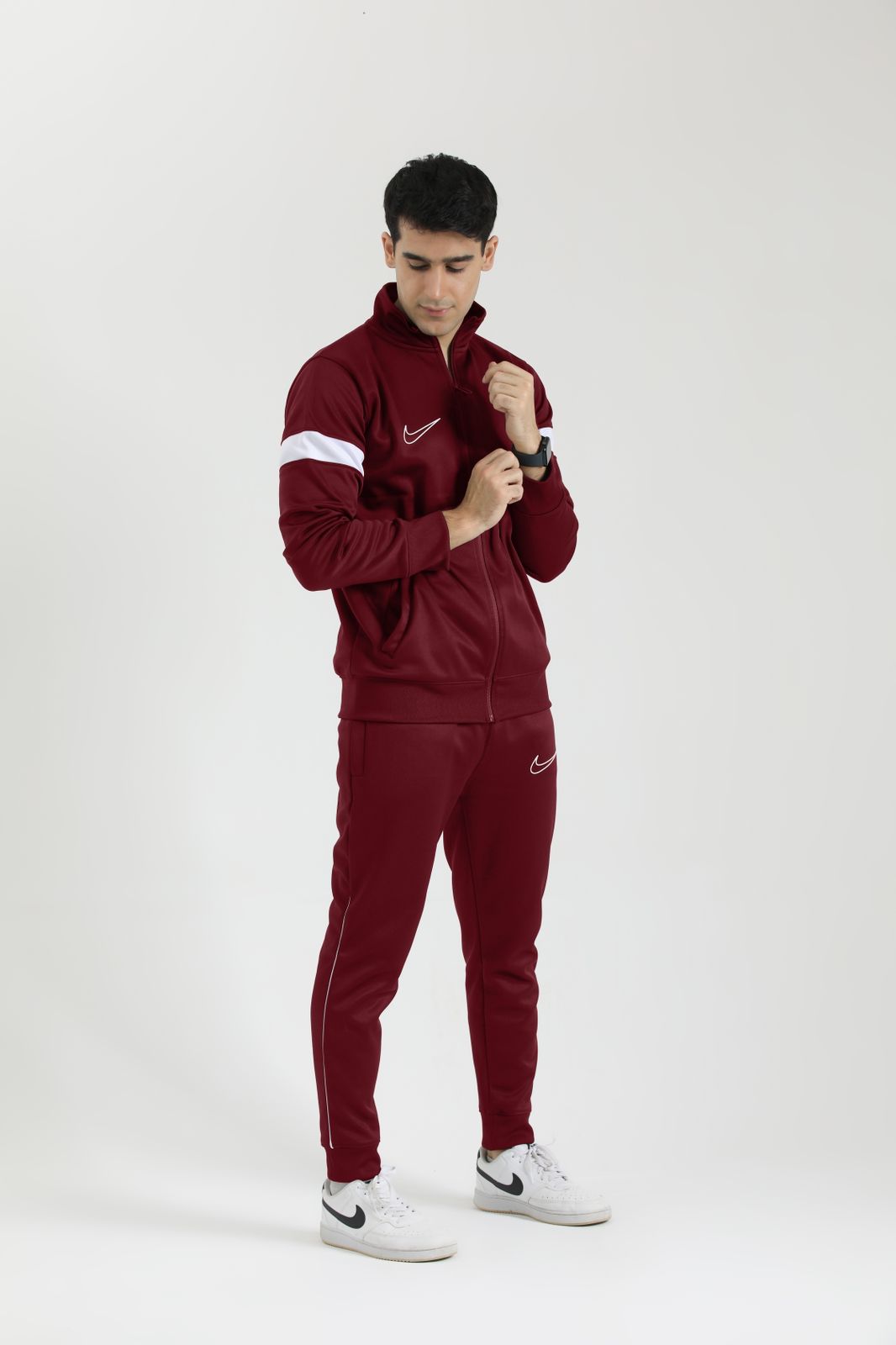 Nik Premium Tracksuit - Mehroon White