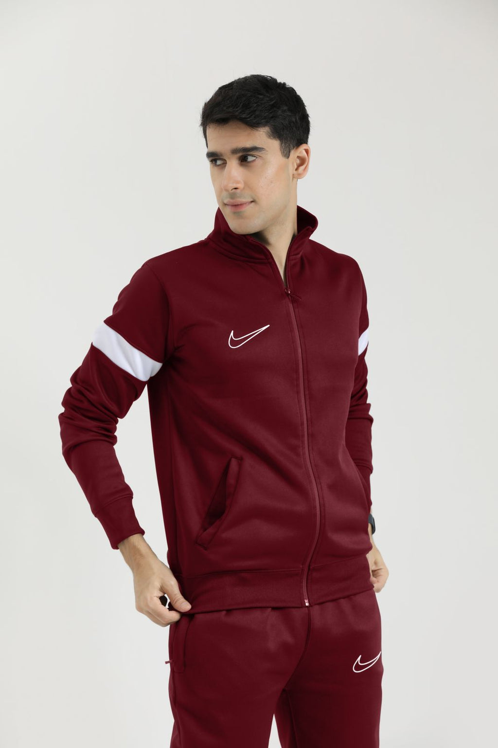 Nik Premium Tracksuit - Mehroon White