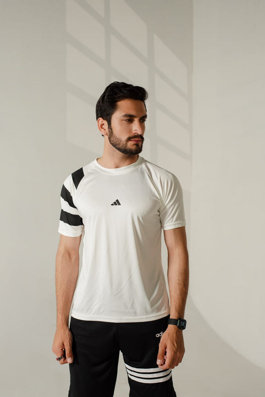 Adi Strips Drifit White Tee-J