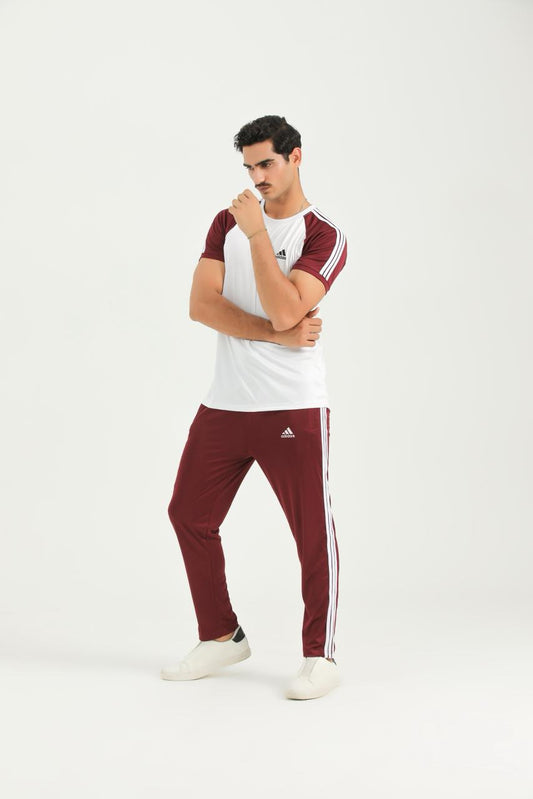 Adi White Mehroon Summer Tracksuit