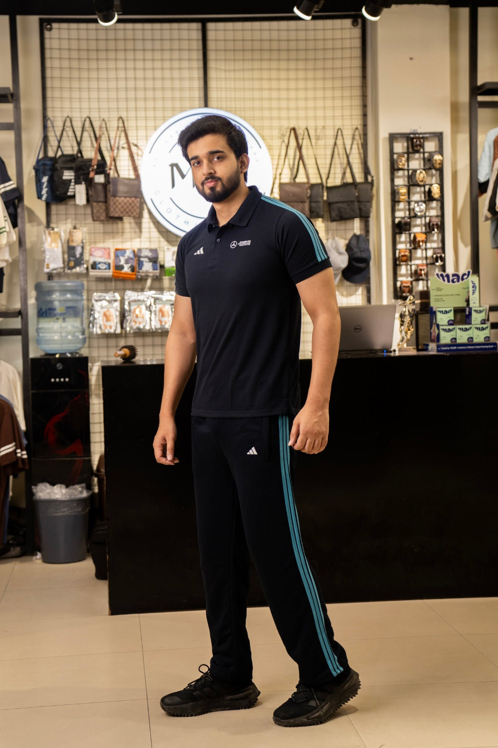 ADI Cotton Polo Black Tracksuit-Summer