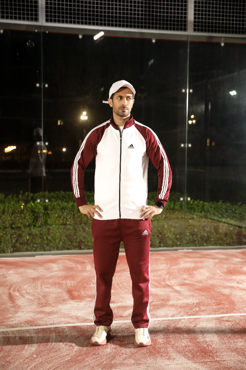 Adi Premium Tracksuit-Mehroon White
